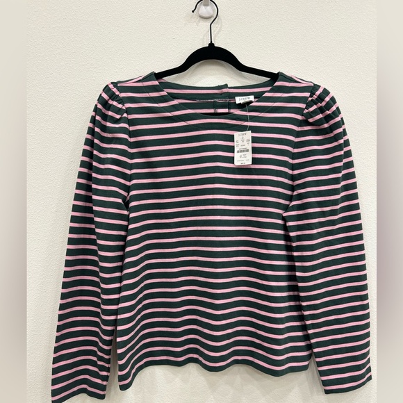 J. Crew Tops - J. Crew NWT puff sleeve button back striped top LG preppy casual office
